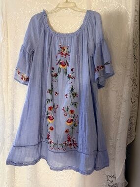 Umgee light Blue Embroidered Peasant Tunic